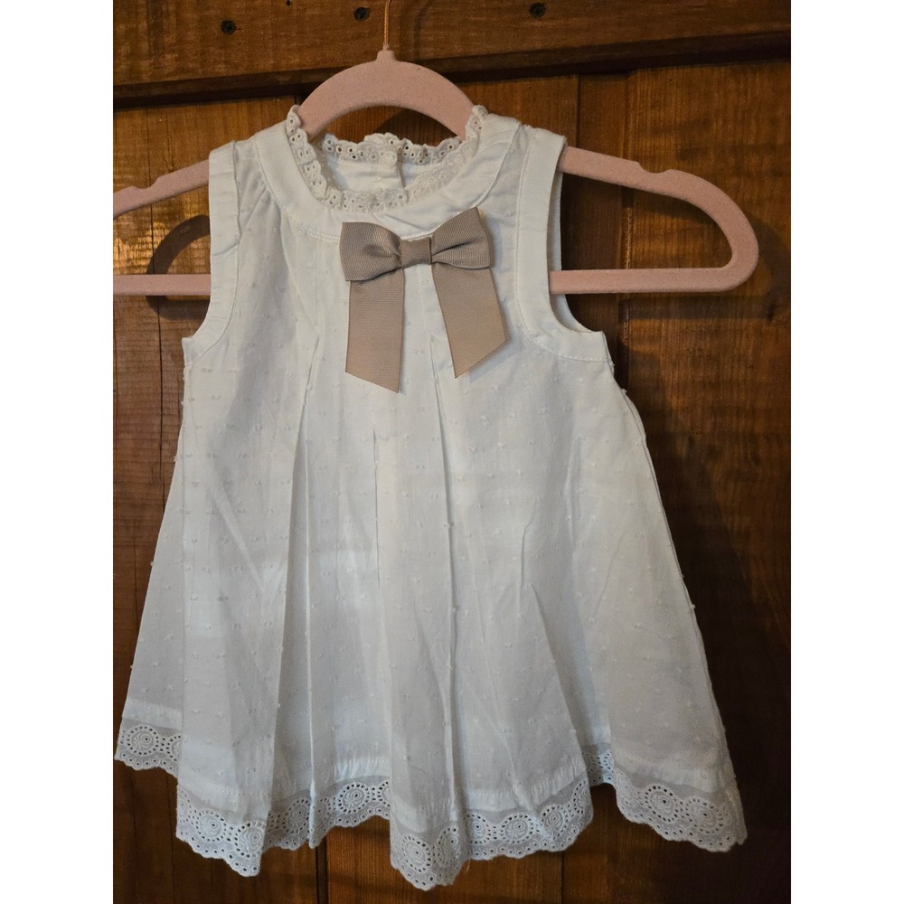 NWT - DYLAN & WHITE Swiss Dot Sleeveless Dress Eyelet Lace Bow 24M